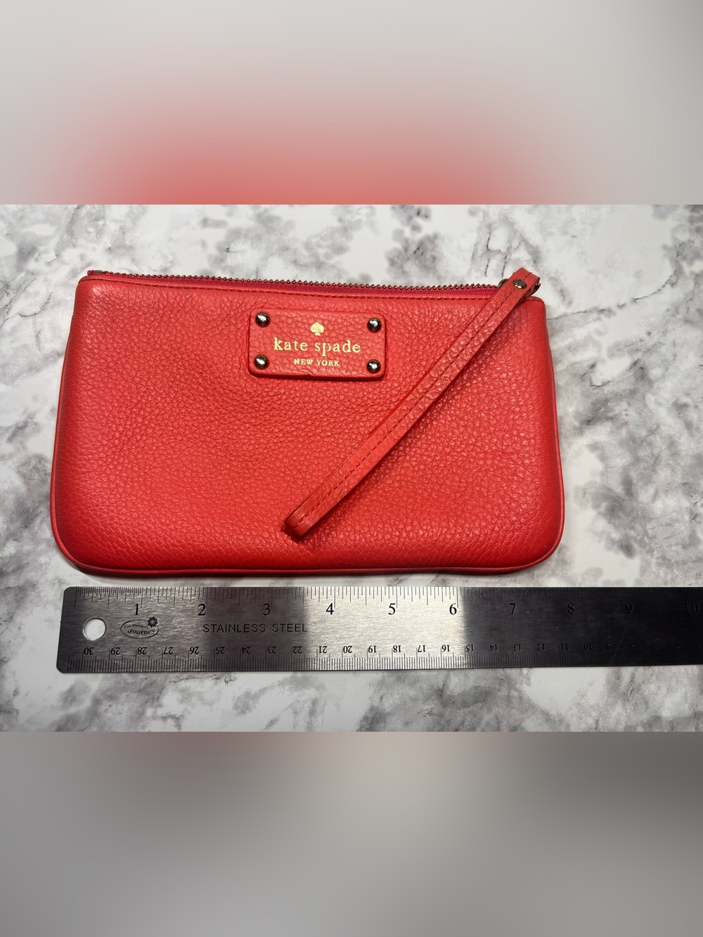 kate spade Coral-Red Pebble Leather Wristlet Clutch